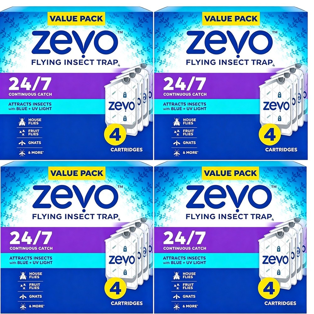 4 Pack Zevo Flying Insect Trap ( 4 Cartridges)