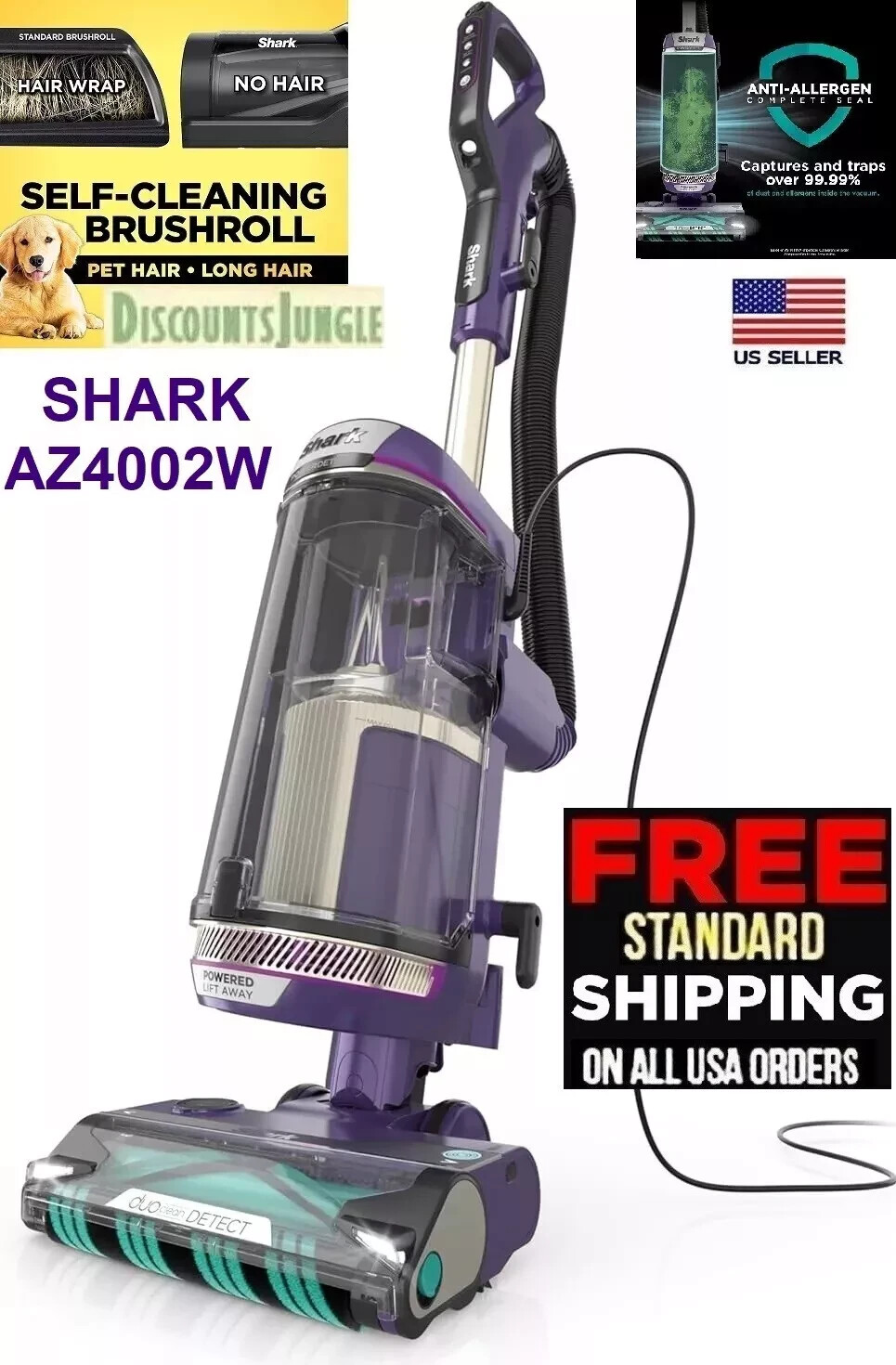 Shark POWERDETECT Upright Vacuum Self Cleaning Brushroll Duoclean Odor Powerful