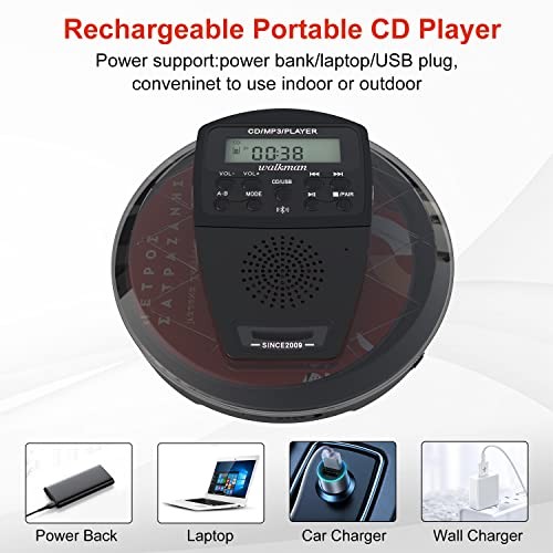 Rechargeable CD Player Portable with Bluetooth,Compact Anti-Skip Shockproof