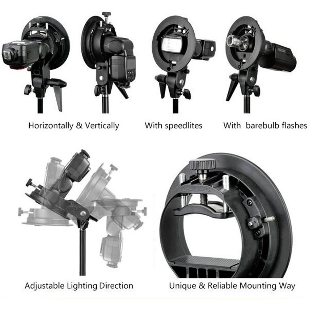 S Type Bracket Bowens Mount Holder for Speedlite Flash Snoot Softbox Beauty D...