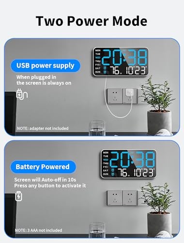 8.4''Large Digital Wall Clock, Led Alarm Clock with Big Digits, Date, Blue