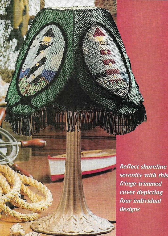 LIGHTHOUSE LAMPSHADE HOME DECOR PLASTIC CANVAS PATTERN INSTRUCTIONS HTF