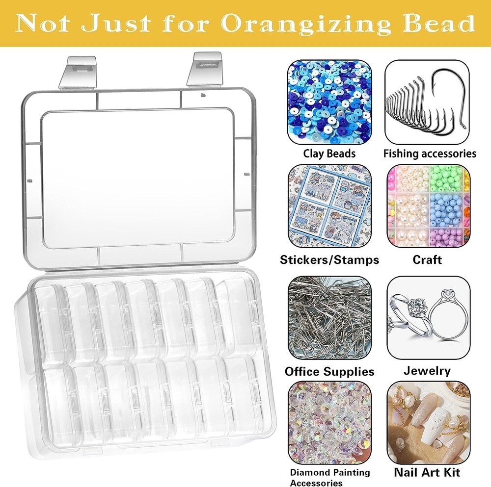 Clear Bead Storage Containers - 15 Pieces Plastic Storage Cases with Hinged Lid