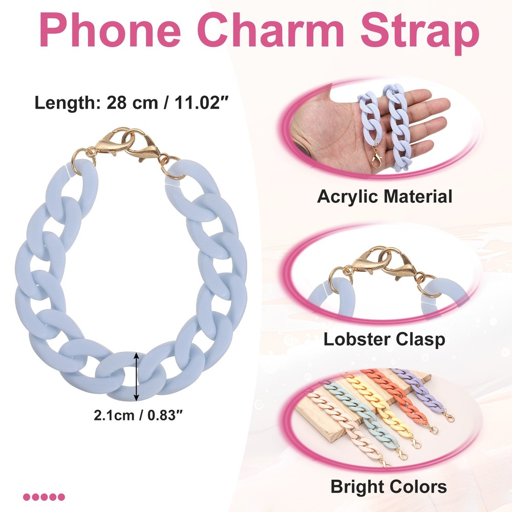 Phone Wrist Strap 11" Acrylic Cellphone Chain with Tether Tab Light Blue