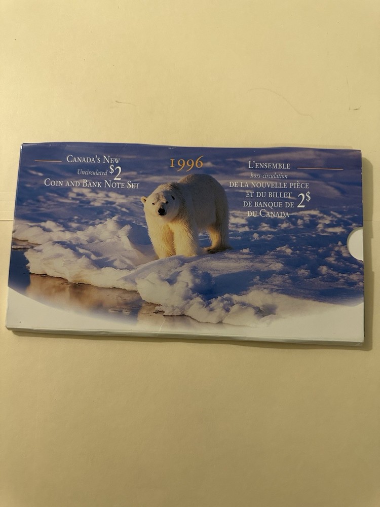 1996 Canada $2 Uncirculated Coin and Bank Note Set Polar Bear Theme