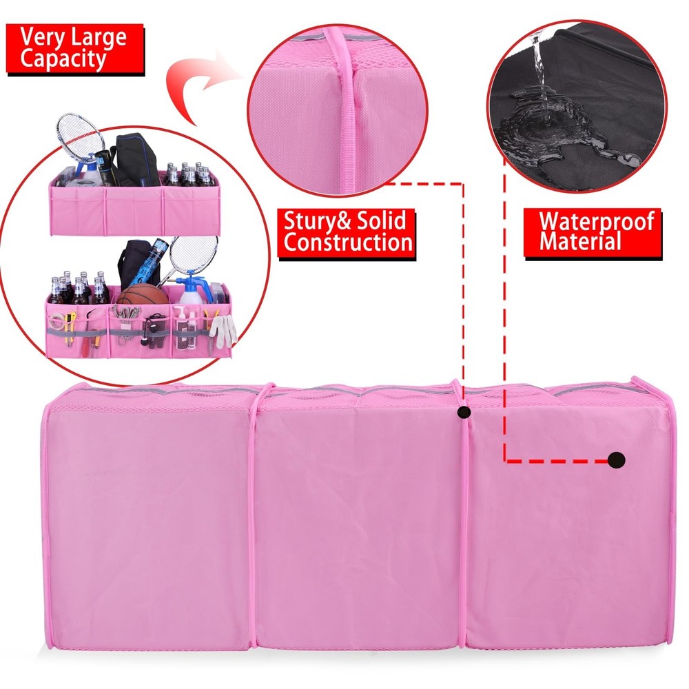 Homeve Large Collapsible Trunk Organizer with Multi Pockets, 3 Compartments S...