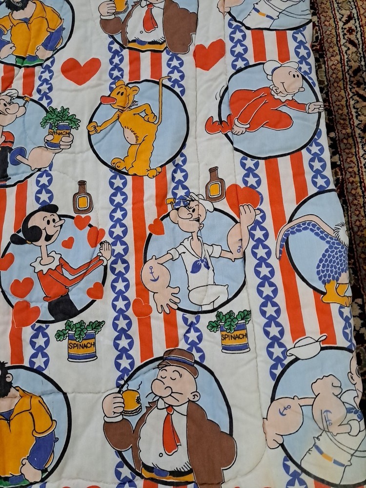 Vintage Quilted Popeye Theme Comforter Blanket