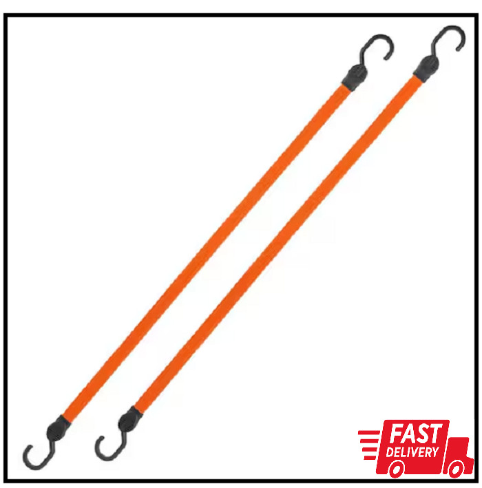 36 In. Orange Flat Strap Bungee Cord with Hooks - 2 Pack