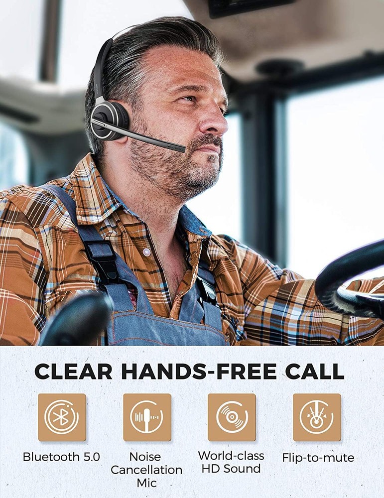 Mpow Pro M5 Trucker Bluetooth Headset Noise Cancelling Wireless Headphone w/ Mic