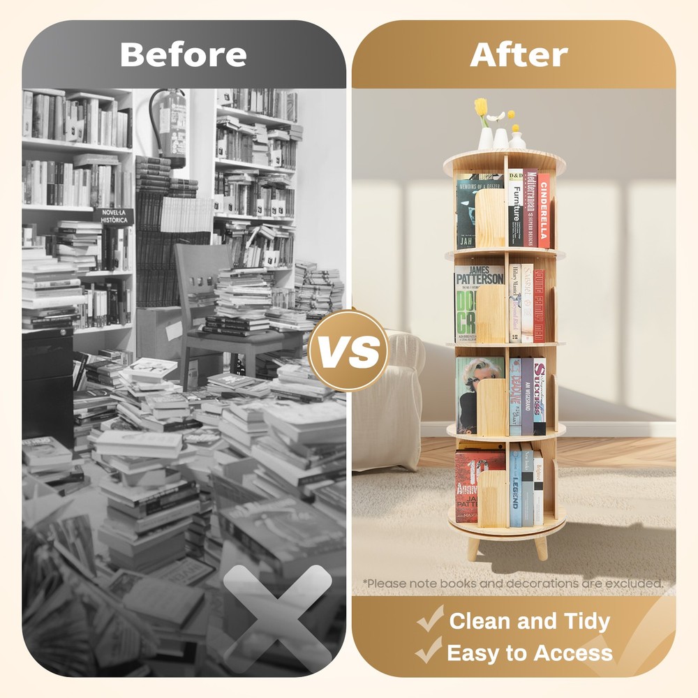 4 Layers Rotating Bookshelf Bookcase Storage Rack Floor Standing Display Holder