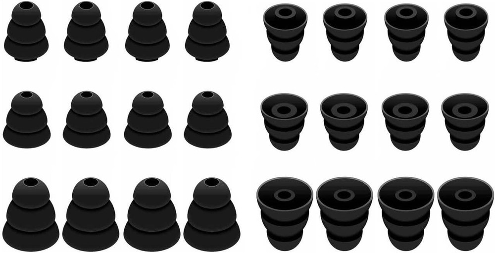 Earbuds Tips 12 Pairs Replacement Triple Flange Conical EarTips 3 Size, Black