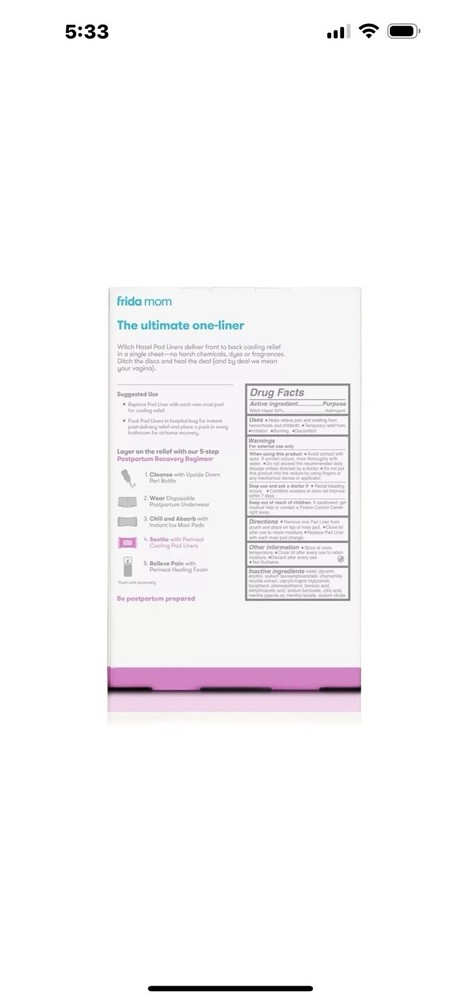 Frida Mom Perineal Cooling Pad Liners, 24 CT