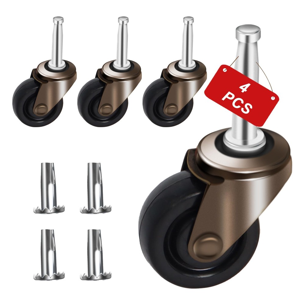 Podoy Antique Casters Wheels 1-5/8" with Stem Socket brass