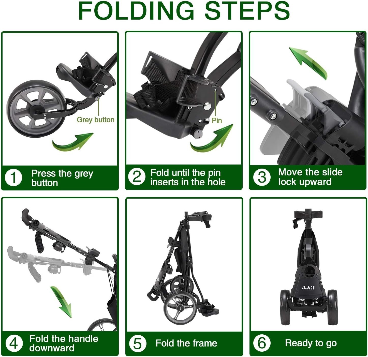 KVV Foldable Lightweight 3 Wheel Golf Cart with Stylish Scorecard Holder