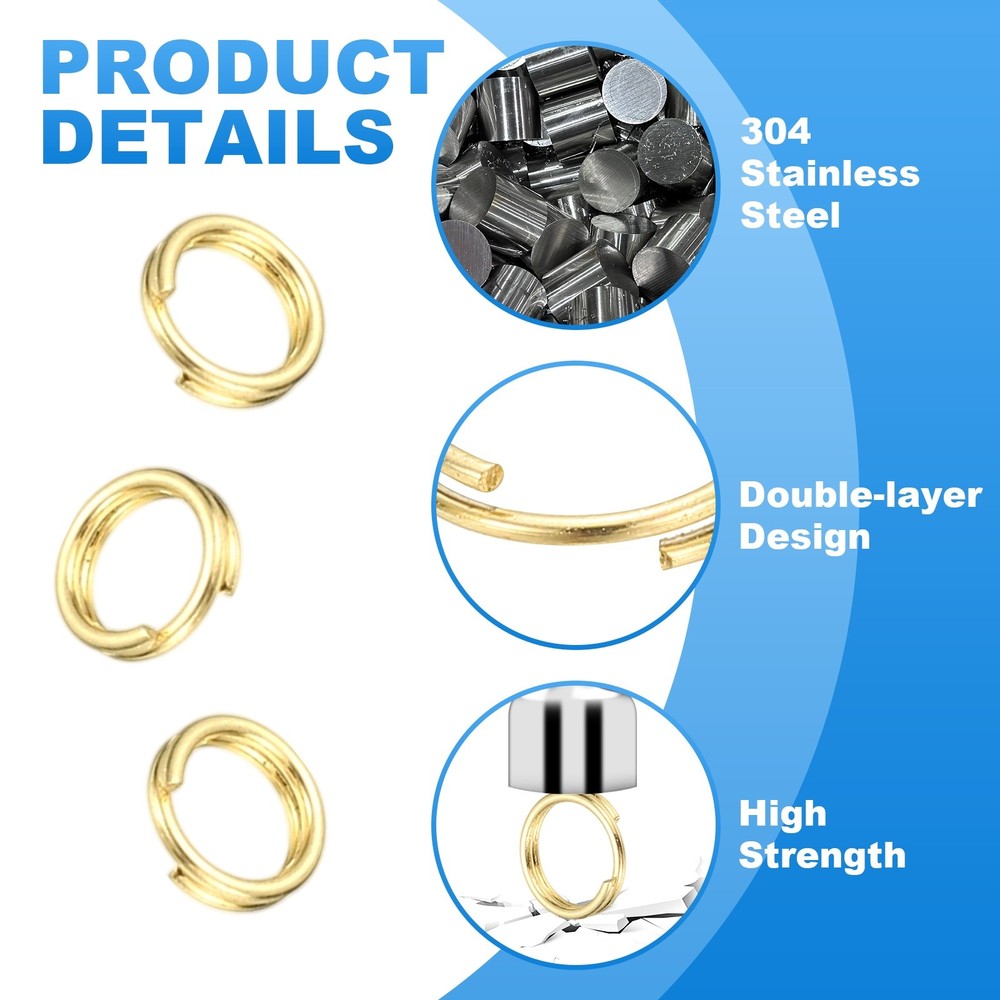 Round Split Ring, 100 Pcs 4 mm Small Split Ring with Double Loops, Gold