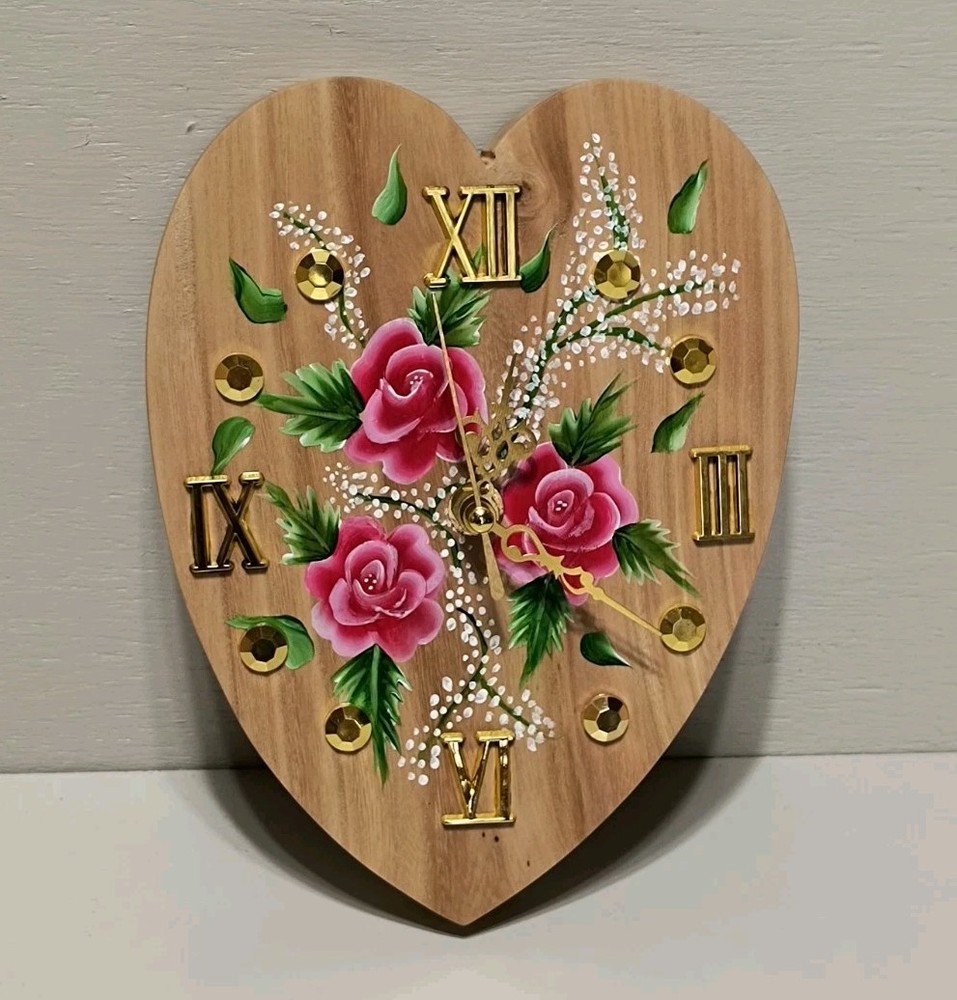 Heart-Shaped Clock Adorned with Roses