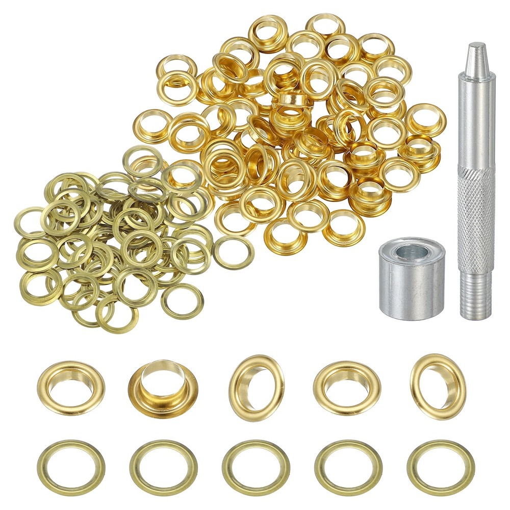 80Set Grommets Eyelets Kit 8mm Copper Eyelets with Setting Tool Gold
