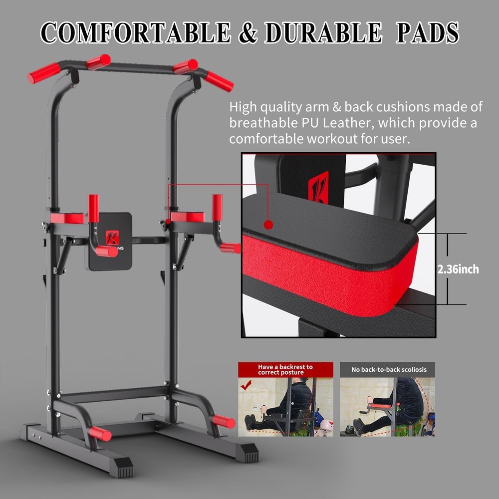 Power Tower Dip Station, Multi-Function Assistive Trainer Pull Up for Home Gy...
