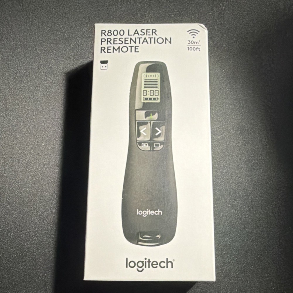 Logitech R800 Wireless Presentation Remote Green Laser Pointer LCD Display