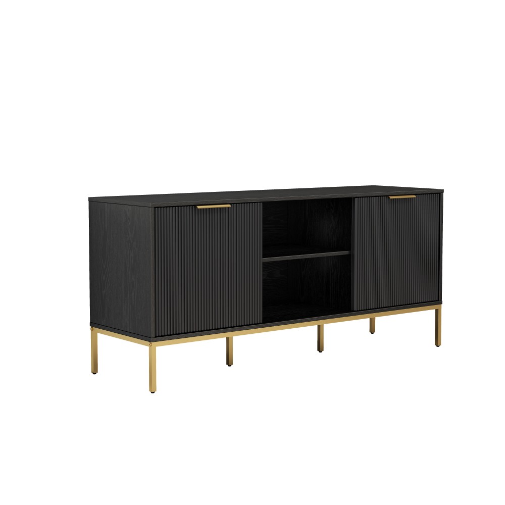 Mid Century Modern TV Stand w Wave Doors Gold Legs Soft Close