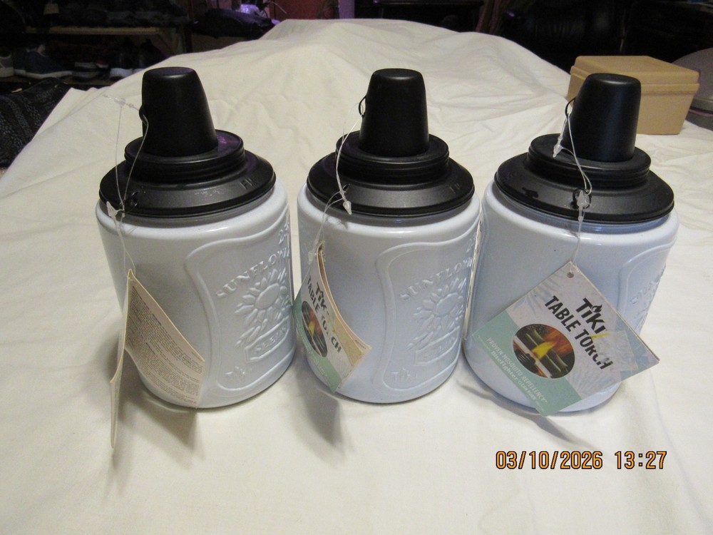 3 - table top tiki torches never used