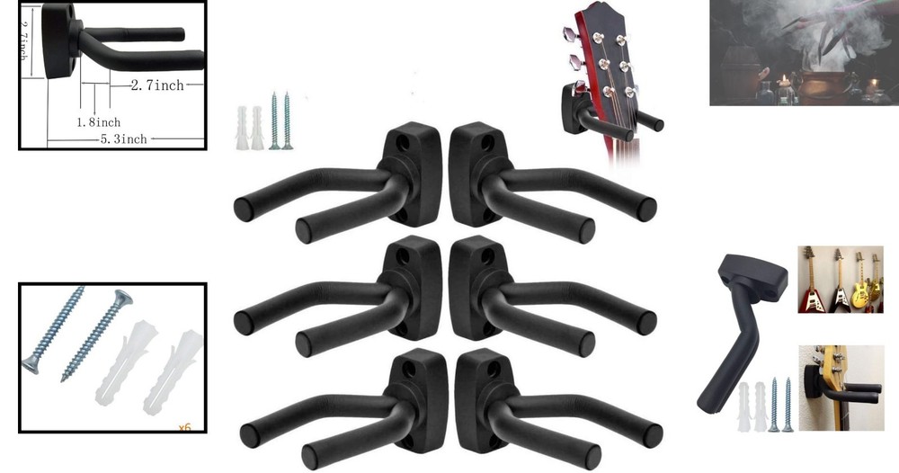 Secure Wall-Mounted Guitar Hangers - Adjustable Hooks for All String Instruments