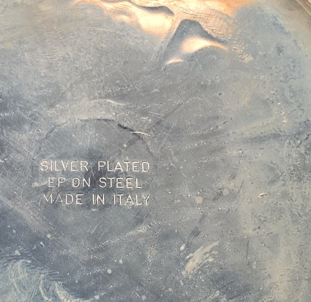 Silver Plated Trinket Dish/Ash Tray/Coaster, Etched, 4", Made In Italy