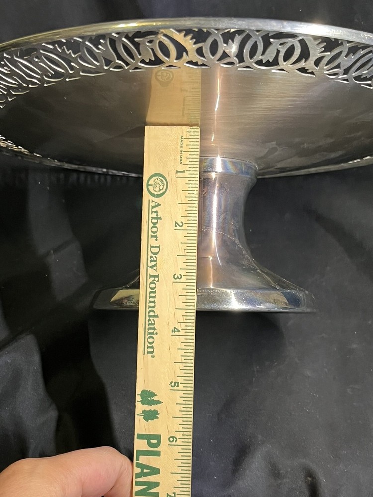VINTAGE HAND FINISHED SILVER PLATED PEDESTAL CAKE DISH 12” SIGNED