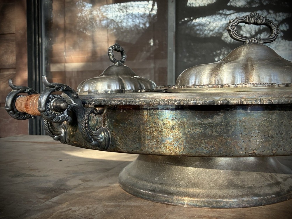 Large Birmingham Silver Plate Lazy Susan Hot Food Server - 23"