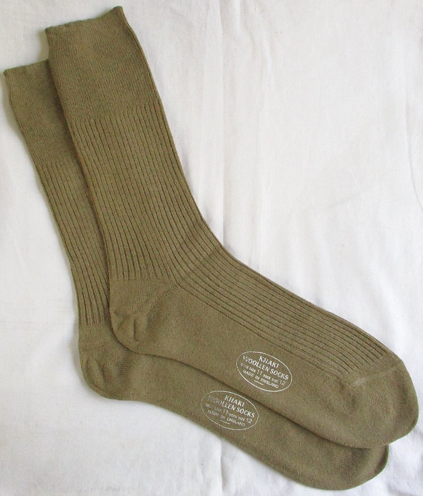 1940s/50s British Army:"KHAKI WOOLLEN SOCKS" (Size 11, Unissued, Excellent Cond)