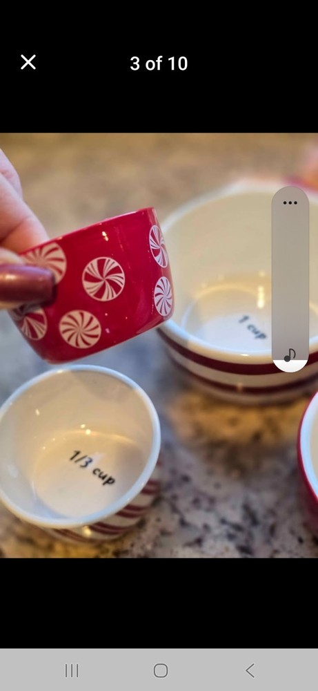 Ceramic Measuring Cup Set Red White Candy Cane Peppermint Striped 4 Nesting Cups