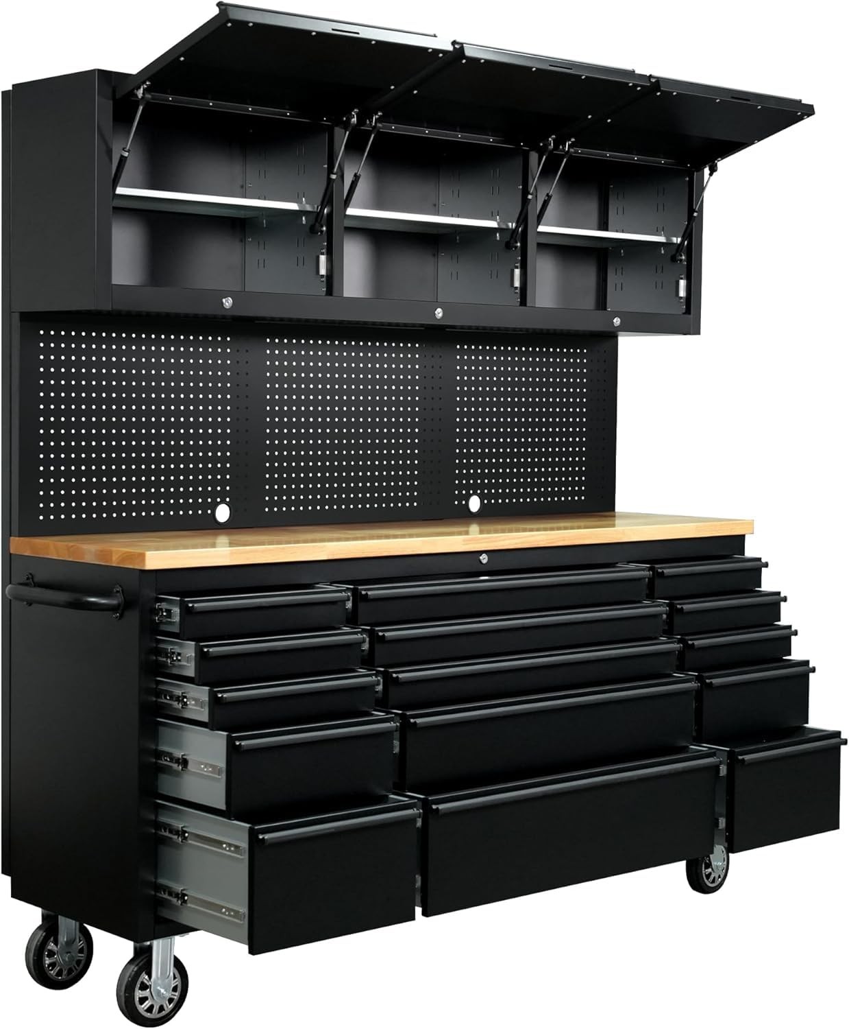 72-inch Heavy Duty Tool Chest Cabinet with 15 Drawers and 3 Upper Cabinets