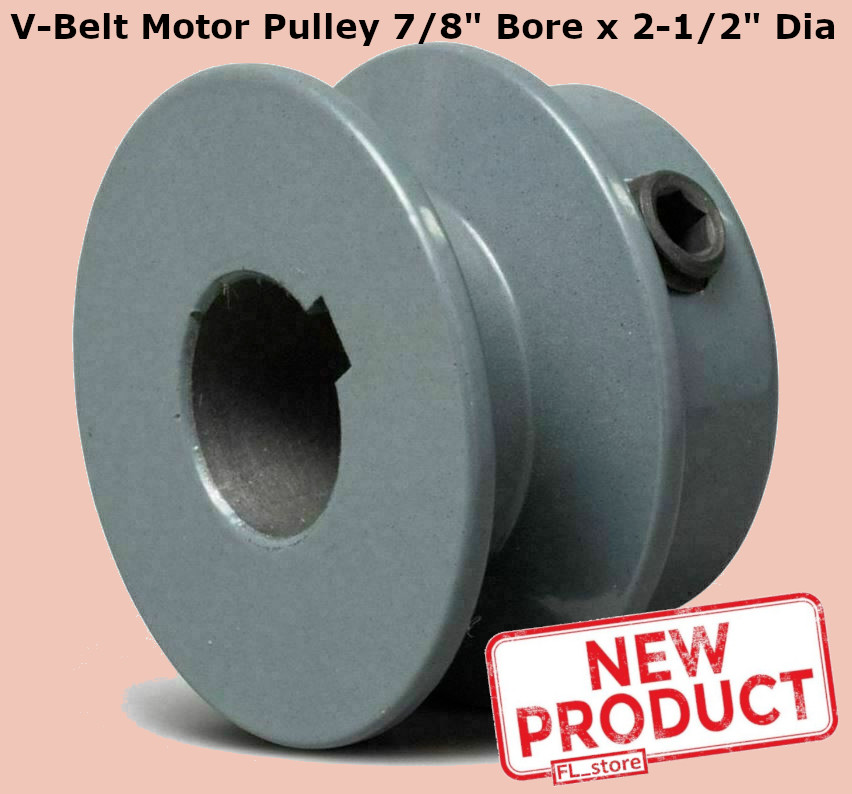 V-Belt Motor Pulley 7/8" Bore x 2-1/2" Dia Solid Cast Iron Set Screw Fixed Bore