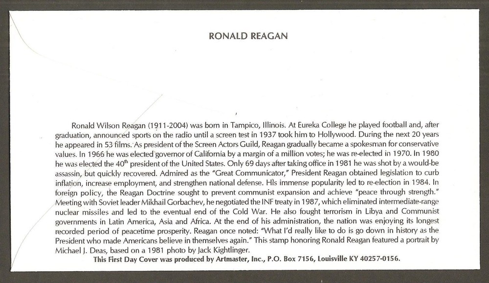#3897 37c Ronald Reagan - Artmaster FDCB4