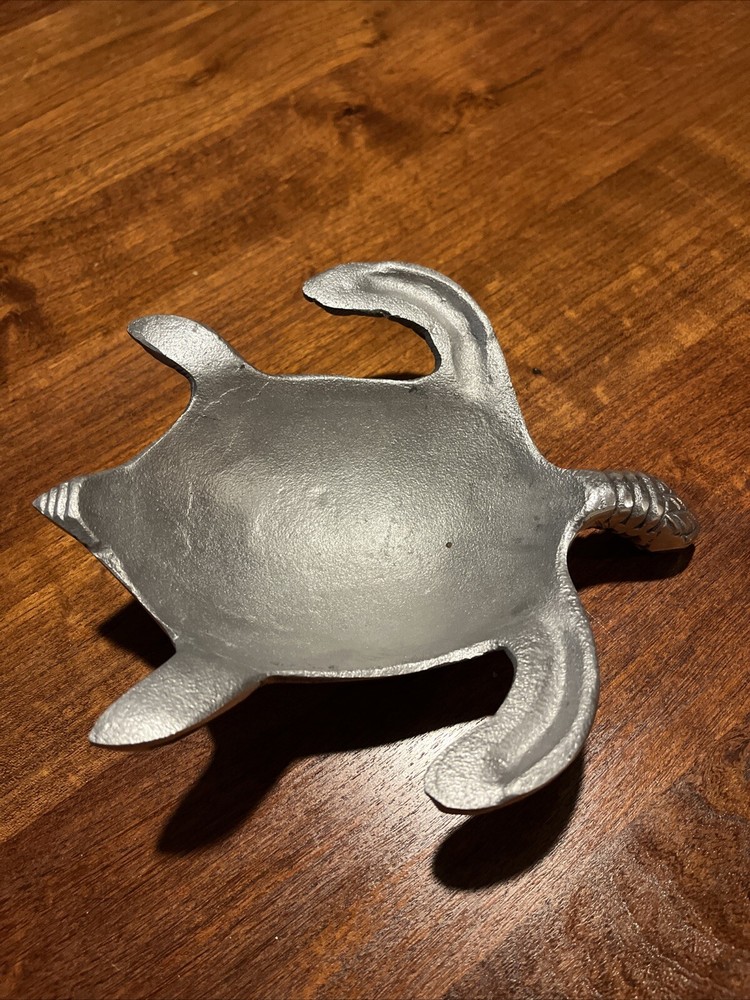 Sea Turtle Sculpture Silver Tone with Shell Abalone Inlay