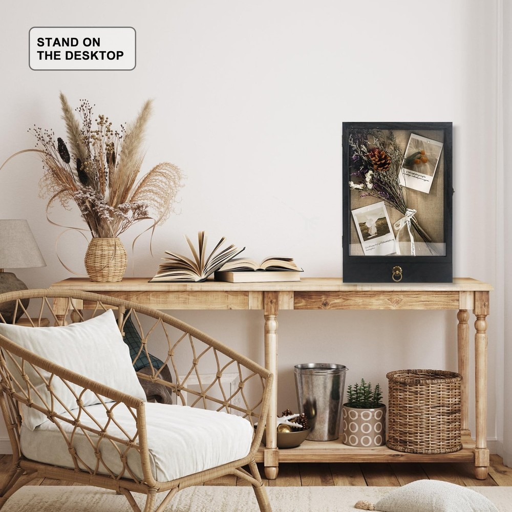Shadow Box Frame with Drawer, 11"x16" Shadow Box Display Case with Real Glass...