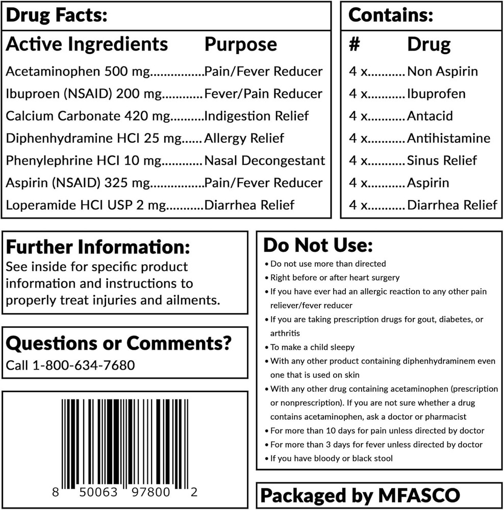 Compact First Aid Kit Refill for Travel - Includes Essential OTC Medications
