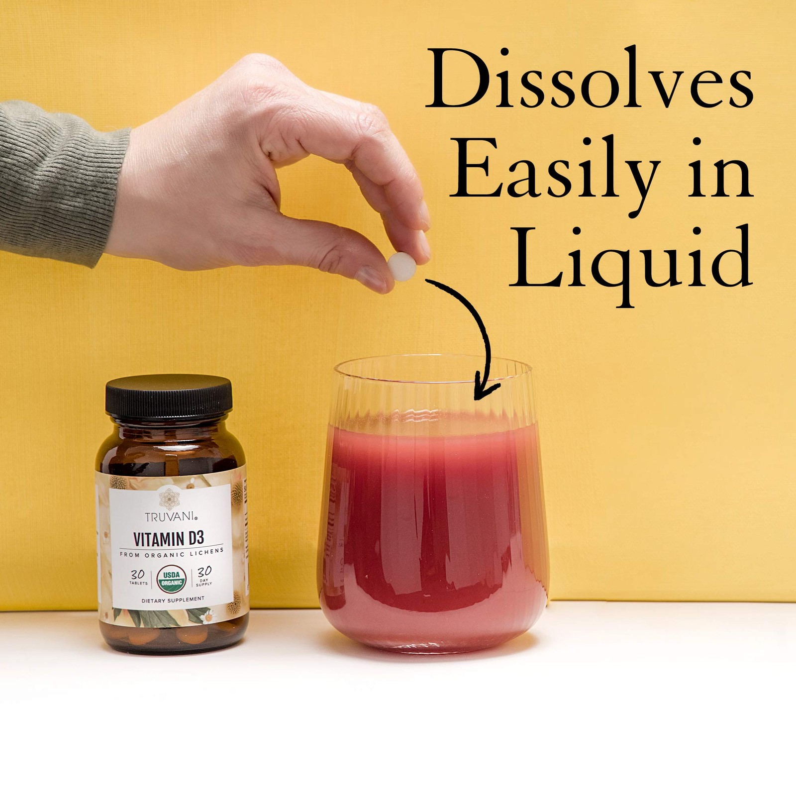 Truvani Organic Vitamin D3 - Plant-Based, USDA Organic, 30 Count (Pack of 1)