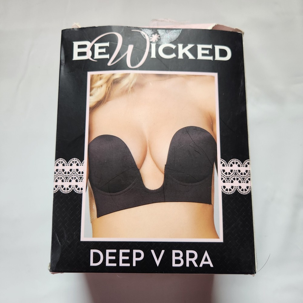 BeWicked Deep V Bra Size B Black - U Shape Microfiber & Silicone Bra