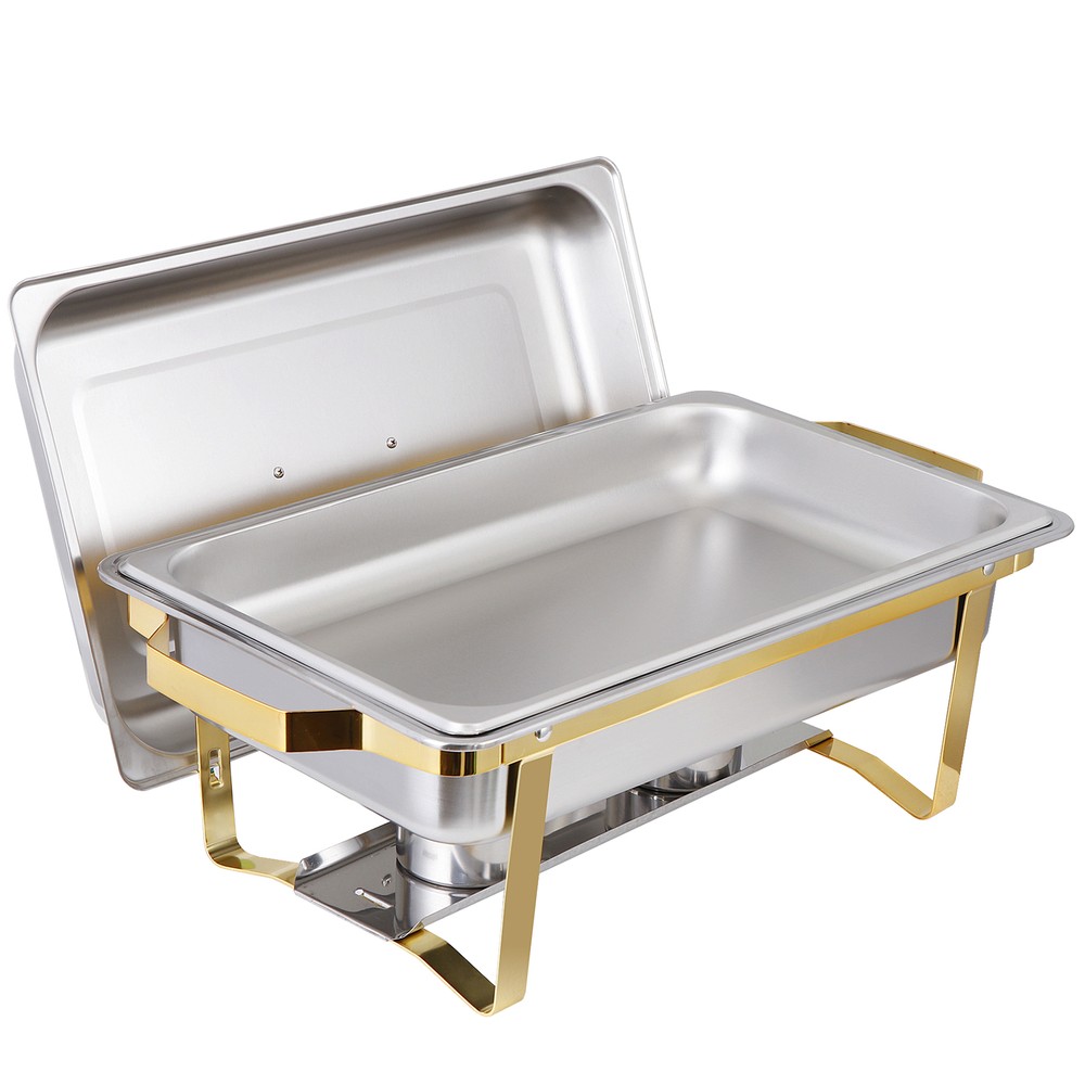 4X Rectangular Chafing Dish Buffet Set Elegant Gold and Silver with Complete Set