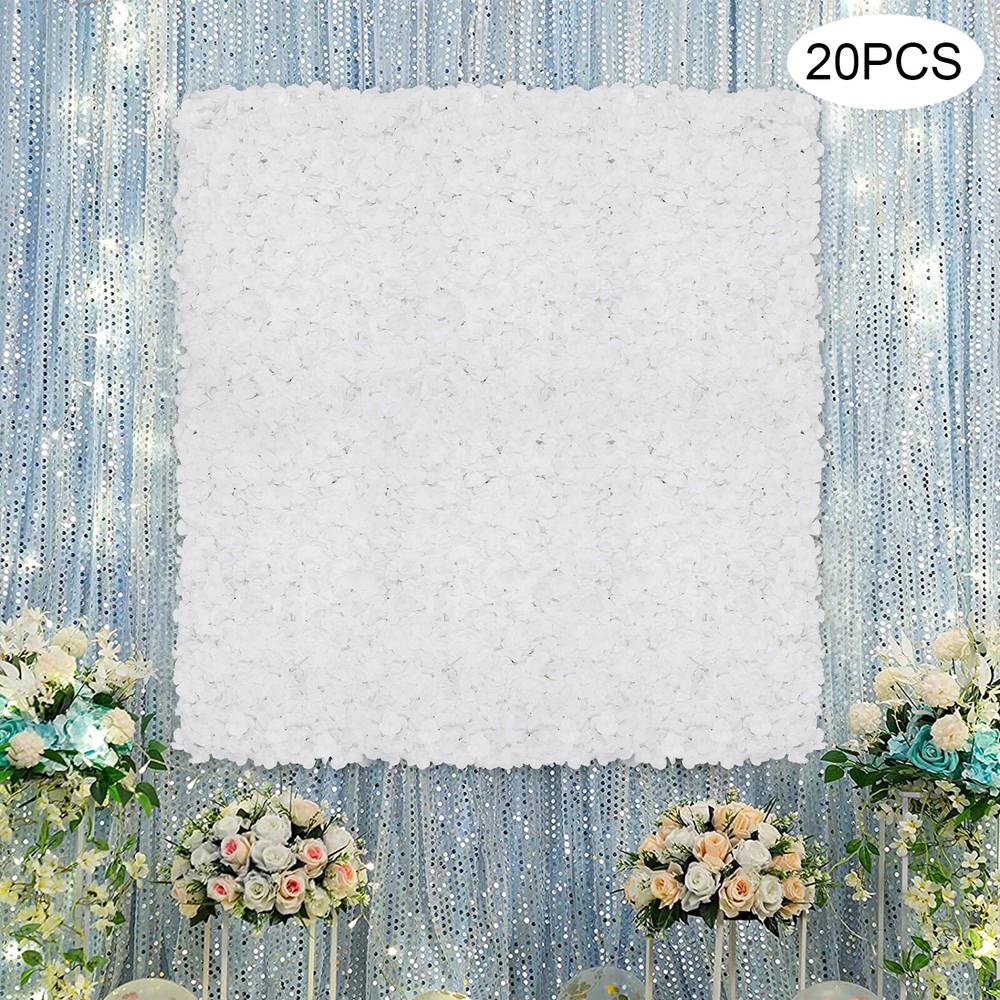 20Pcs Flower Panel Artificial Flower Wall Panel White Flower Backdrop Wall Decor