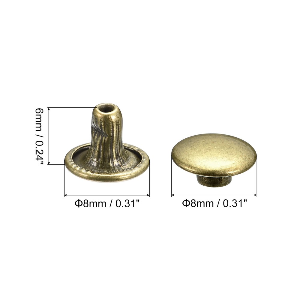 100 Sets Leather Rivets, 8x6mm Double Cap Rivets, Bronze Tone