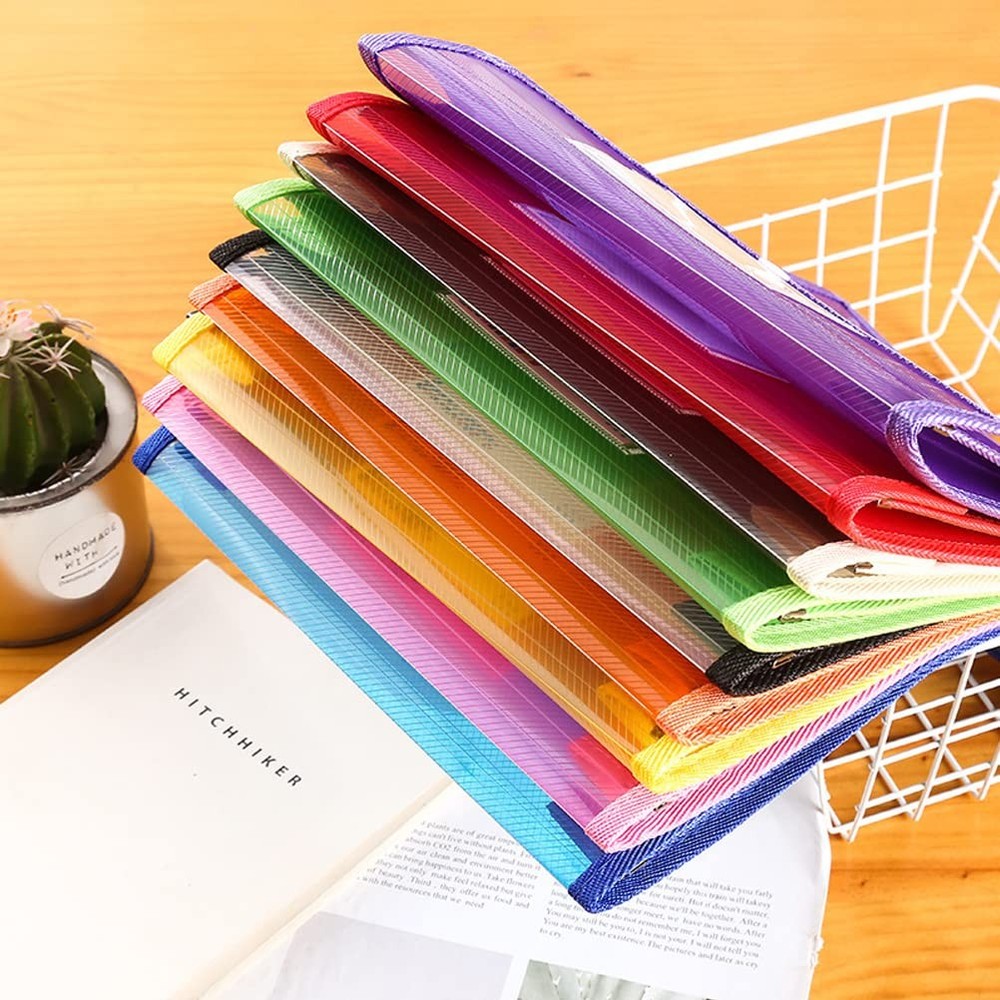Plastic Document File Folder A4 Size Expandable Poly Envelopes Waterproof Tra...