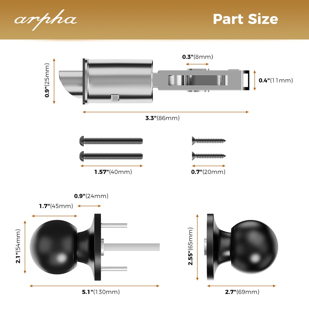 ARPHA Keyless Palm Recognition Smart Door Lock Digital Keypad Deadbolt+Knobs APP