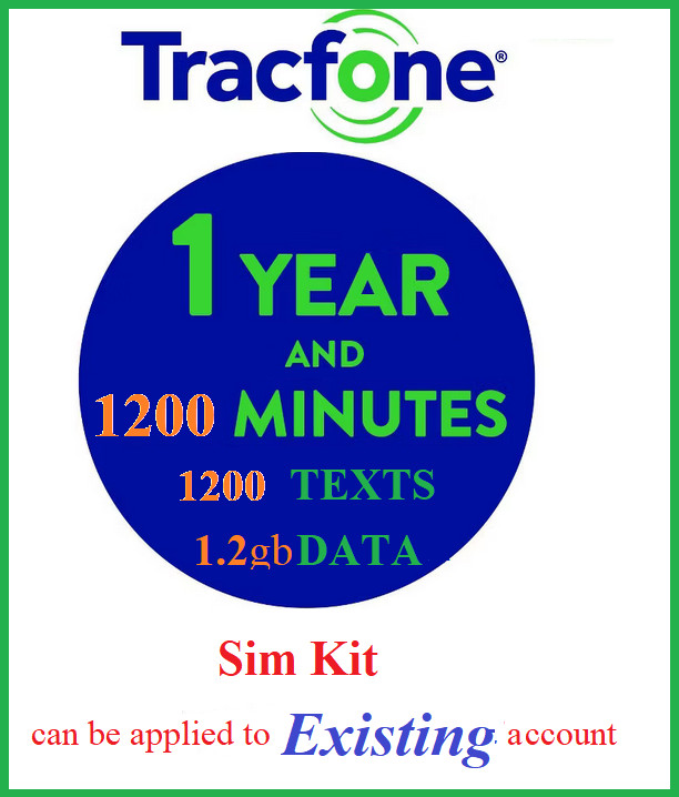 Tracfone 1 Year Service Extension & 1200mins 1200Txt 1.2GB Data Refill Sim READ