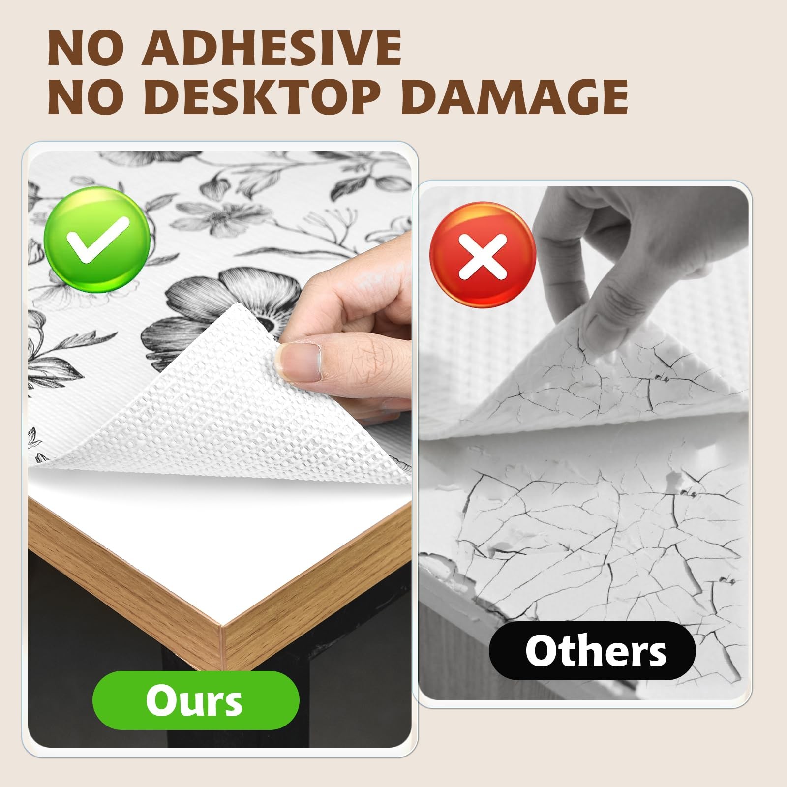 Drawer and Shelf Liner Black Flowers 12in x 20FT, Non Adhesive Anti-Slip Doub...