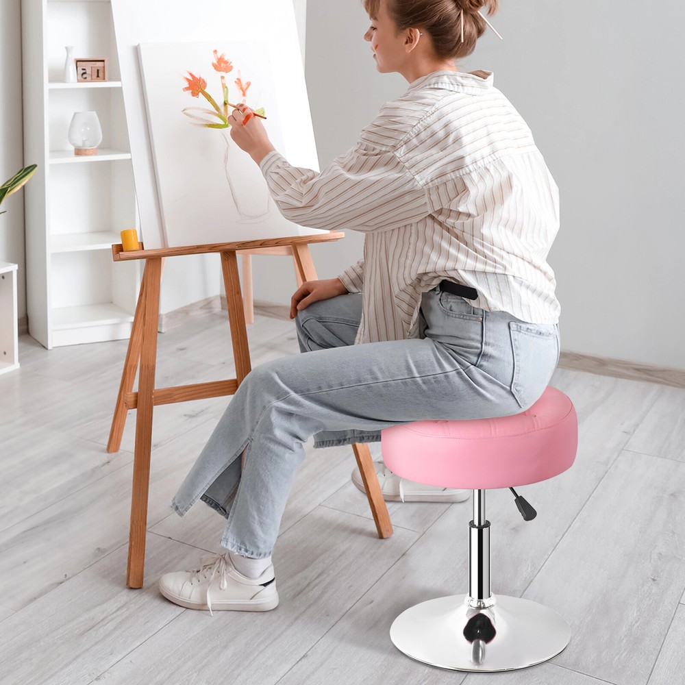 Pink Vanity stool for Makeup Room Adjustable Height PU Leather Bar Stool