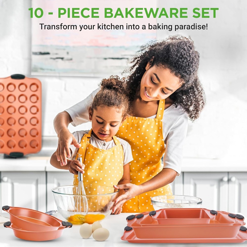 10-Piece Nonstick Baking Pans Set – Bakeware Sets Cookies Cakes & Roasting