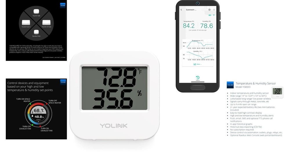 Wide Range Wireless Temp & Humidity Sensor with App Alerts - Hub Required