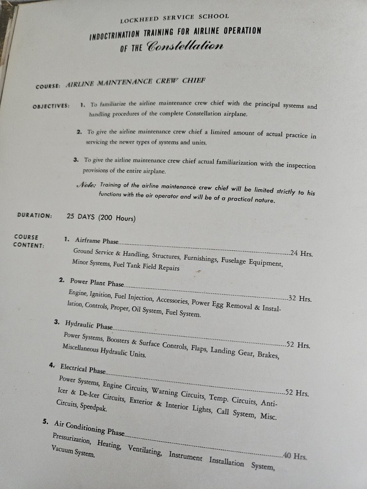 Original Lockheed Constellation Indoctrination Training for Airline Operation